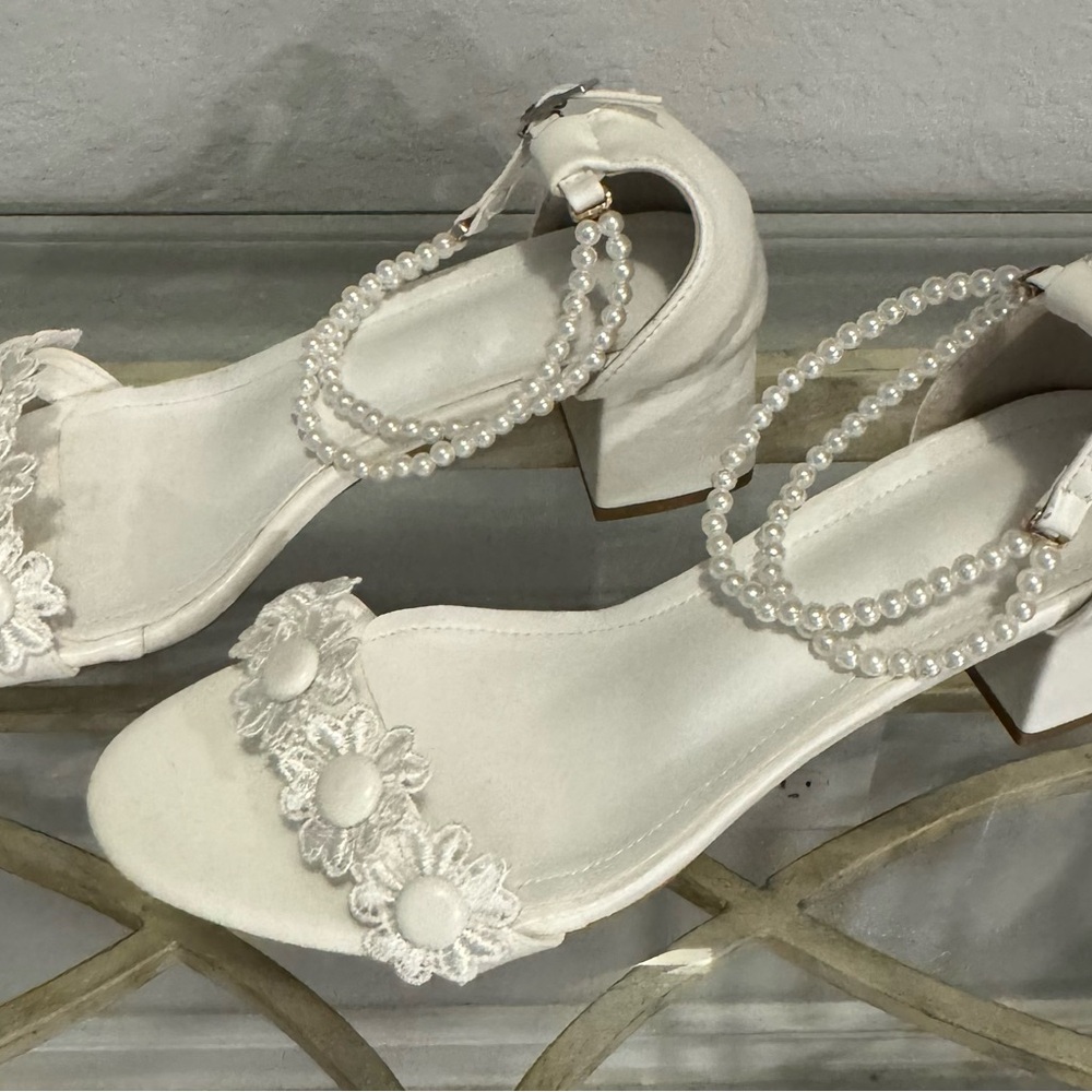 Elegant White Pearl-Embellished Women's Heels